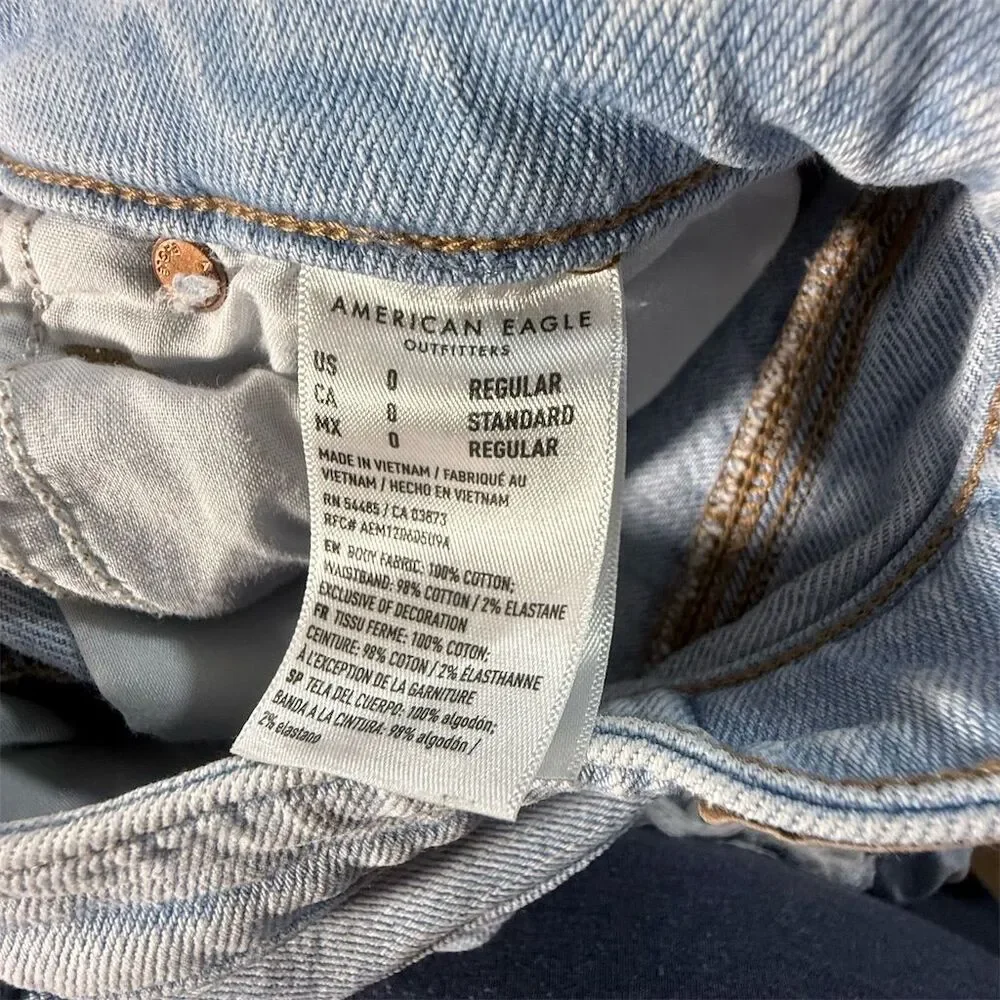 American Eagle Women's High Rise Distressed Grunge Mom Jeans Size 0 Blue - Picture 8 of 10